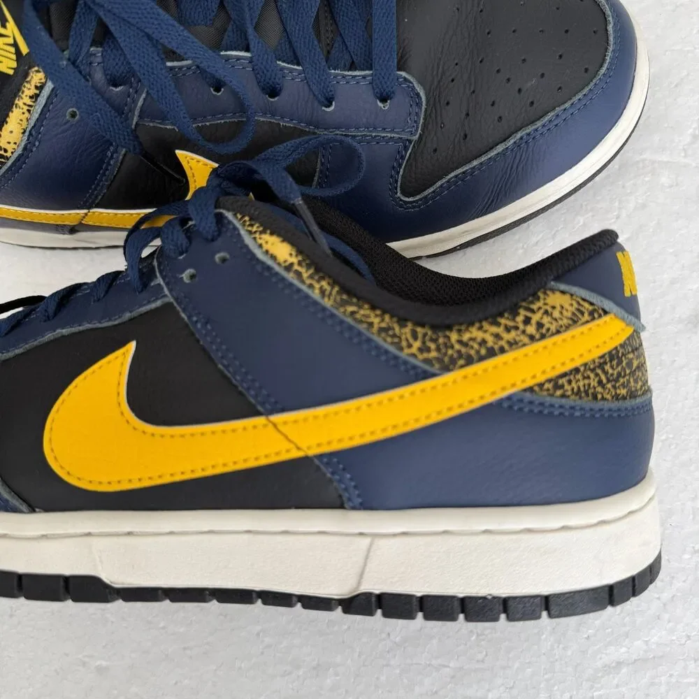 Size 12 -Nike Dunk Low Shoes Vintage Michigan Blue Black Yellow FZ4014-010 Men's